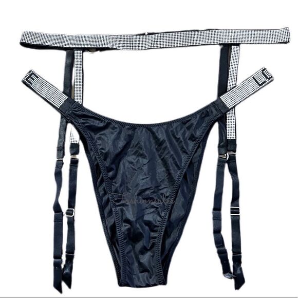 Victorias Secret Rhinestones Shine strap garter belt & Brazilian panty set black - Picture 8 of 8
